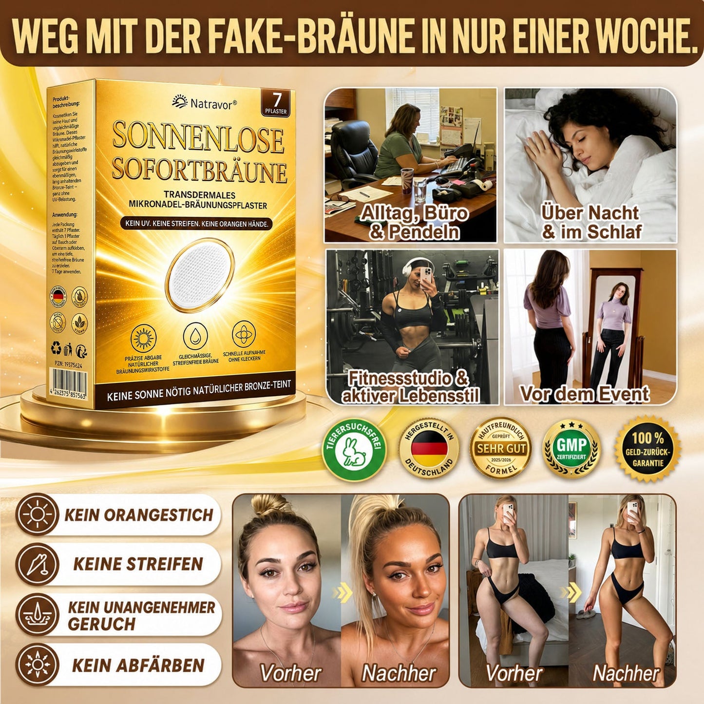 🔥 𝗡𝗮𝘁𝗿𝗮𝘃𝗼𝗿® Mikronadel-Bräunungspflaster: Natürlicher Bronze-Glow ohne UV & DHA